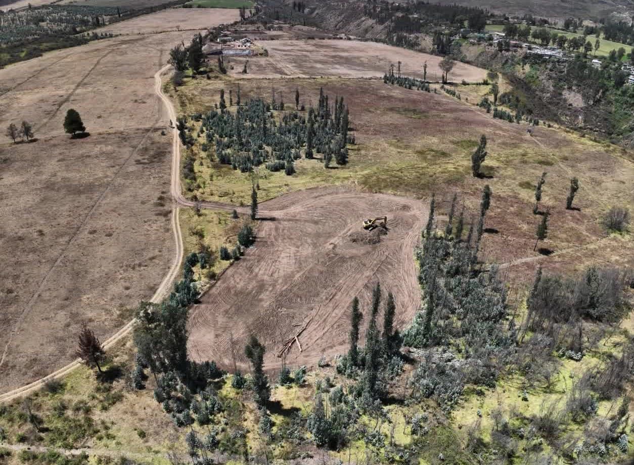 The site before earthworks, oblique aerial view